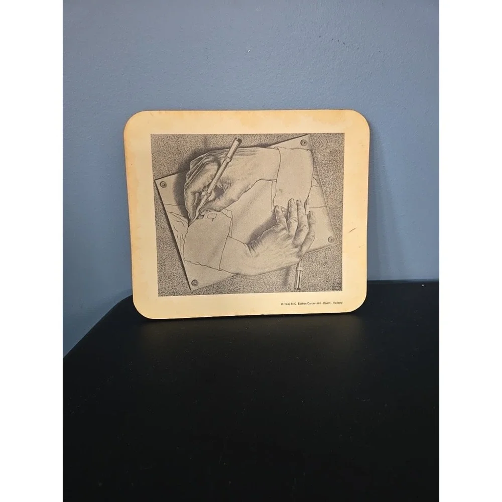 Vintage MC Escher Drawing Hands Mouse Pad Computer Expressions Art Print 1943